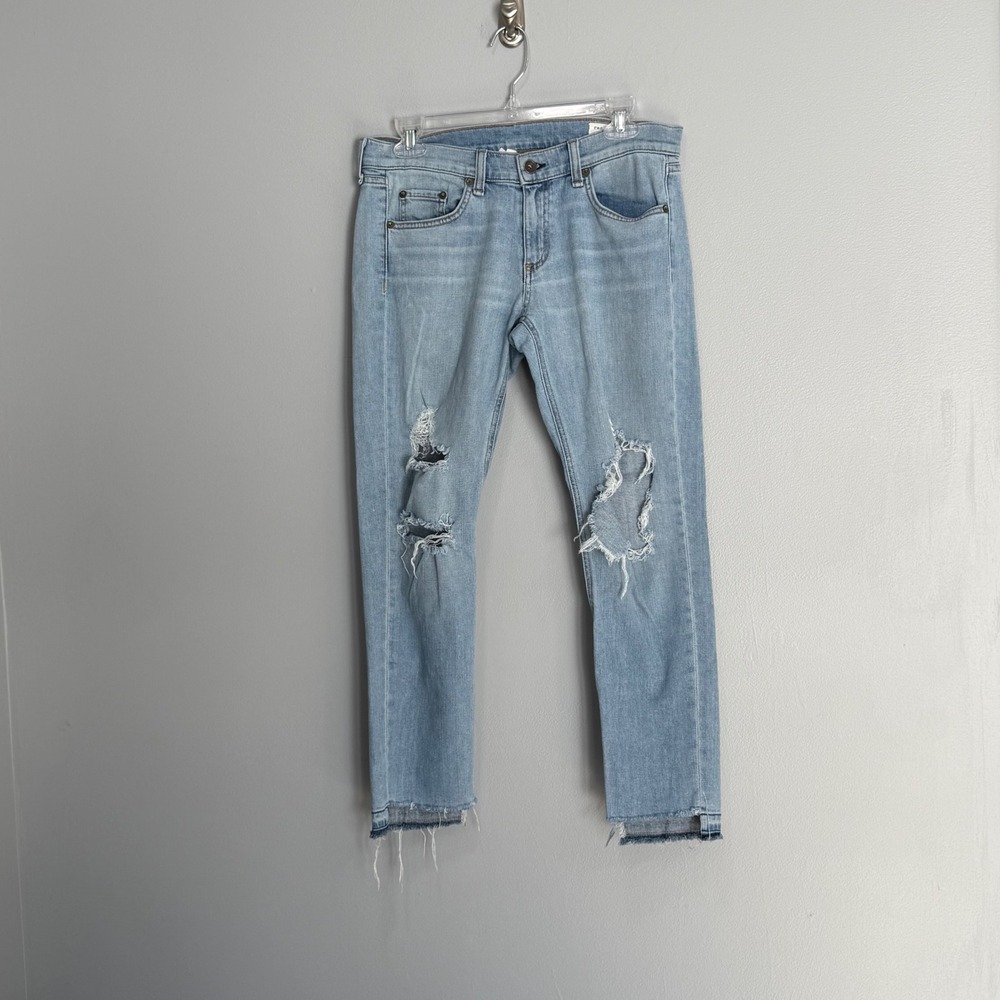 Rag & Bone Dre Capri Jeans Marina Light Wash Distressed Raw Hem Size 27